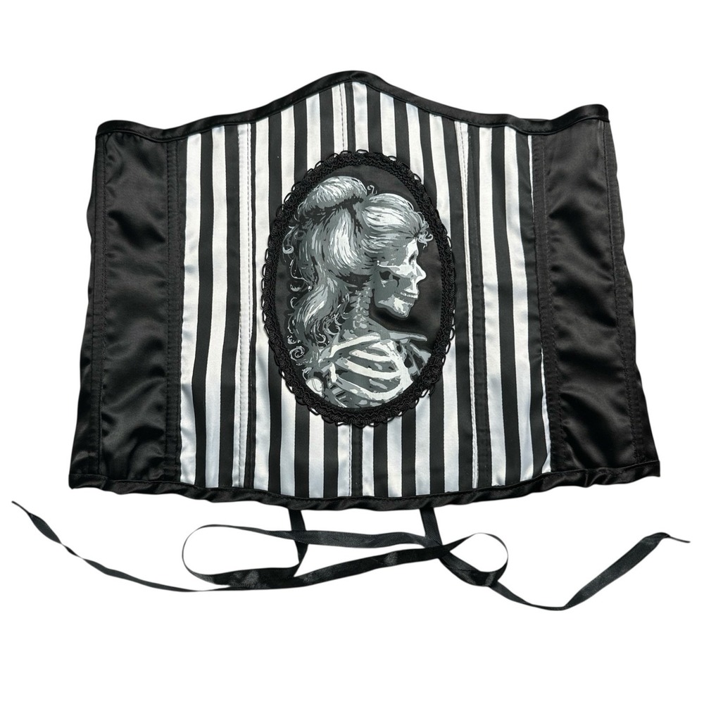 Victorian Skeleton Corset - Black & White‎ Stripe Under Bust Costume - XS/S -